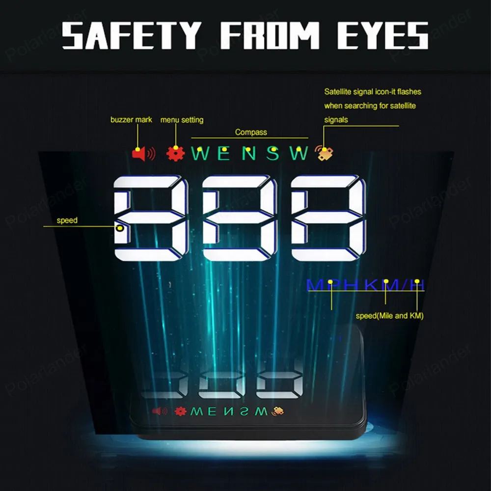 

3.5 inch HD A5 HUD display Digital Speedometer km/h MPH Warning Safety GPS Car Head Up Display Double-mode display