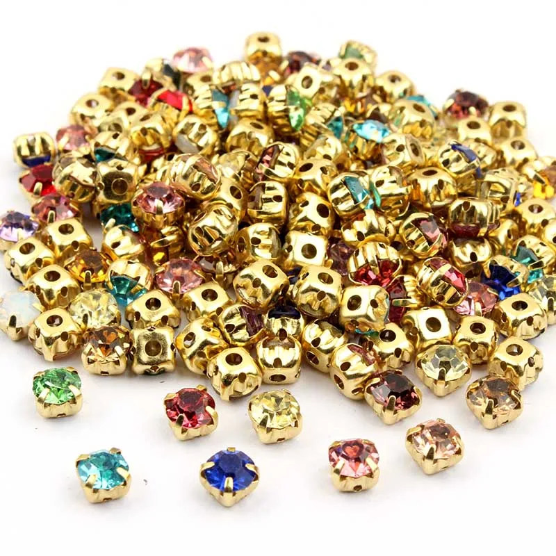 Hot sale Sew on Rhinestone 4mm/5mm/6mm/7mm Gold Claw Stones 28 Colors  for dresses decoration