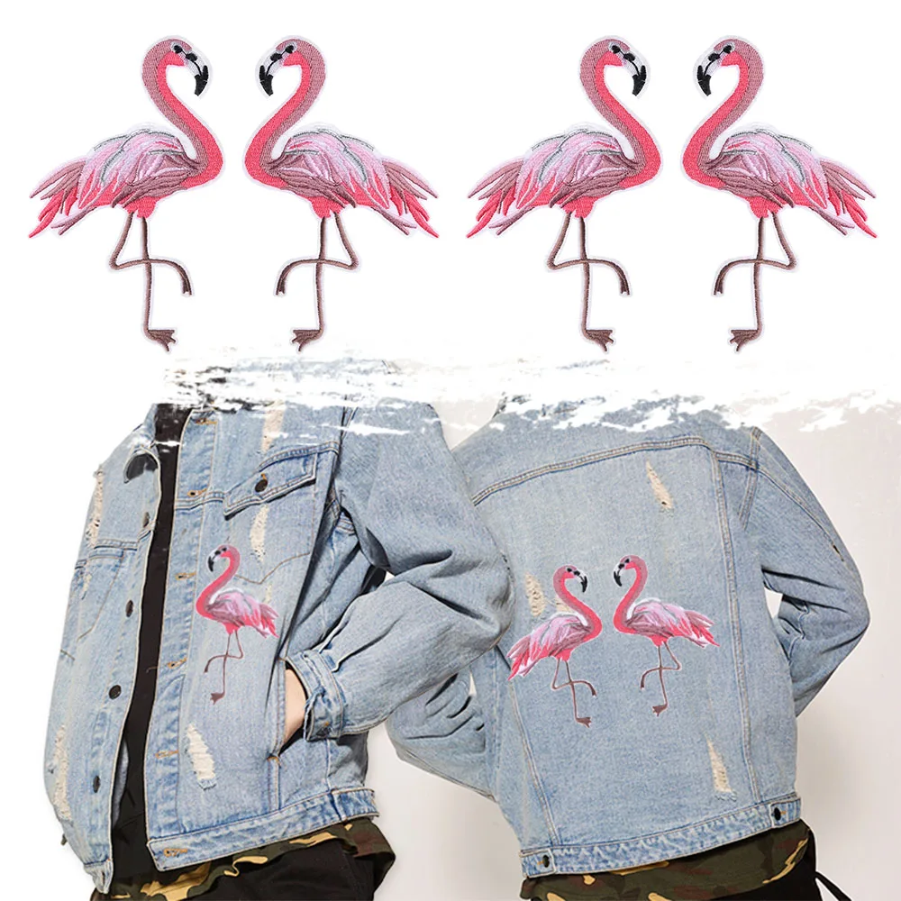 2pcs Red Flamingo Applique Embroidery Patch For Clothing Clothes Sew-On Iron-On Sewing Sticker Clothes Decoration