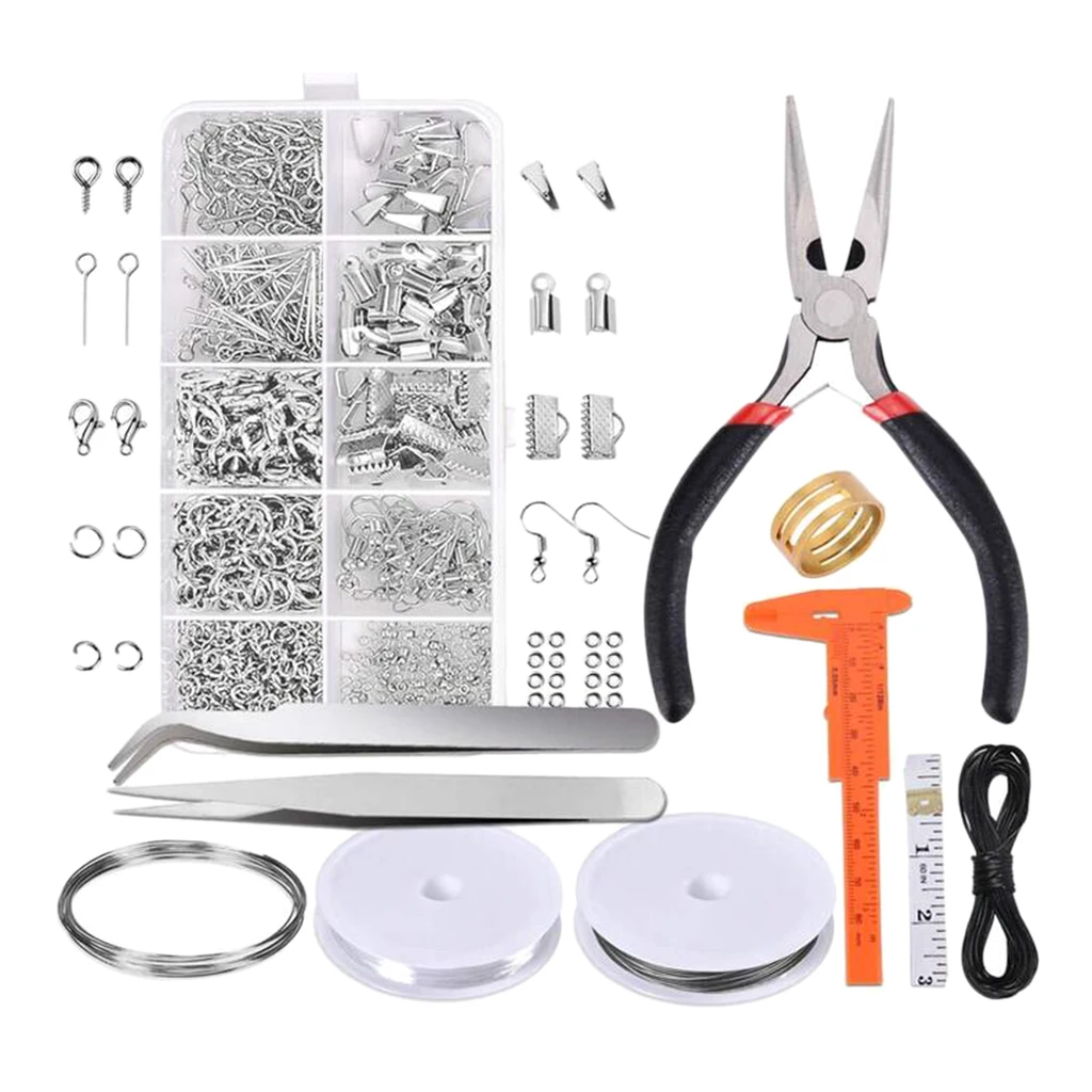 Jewelry Making Findings Repair Tools Kits with Crimp Beads Head Pins Open Jump Rings Hooks Pinchs Lobster Clasps Screw Eye Pins