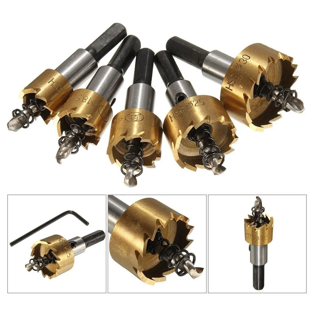 Milda 5 Pcs Carbide Tip HSS Drill Bit Saw Set Metal Wood Drilling Hole Cut Tool for Installing Locks 16/18.5/20/25/30mm