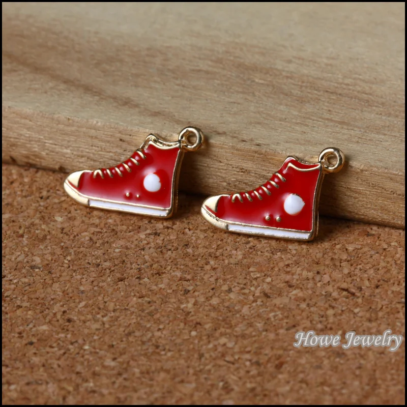 

60pcs gold plated red enamel floating charms Canvas shoes fit for necklaces & pendants jewelry findings JC738