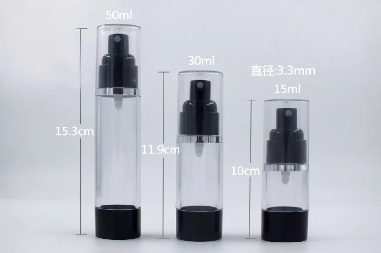 ブラックプラスチックエアボトル,50ml,ローション,シルバーライン,エマルジョン,セラム,液体,美白,化粧品包装用