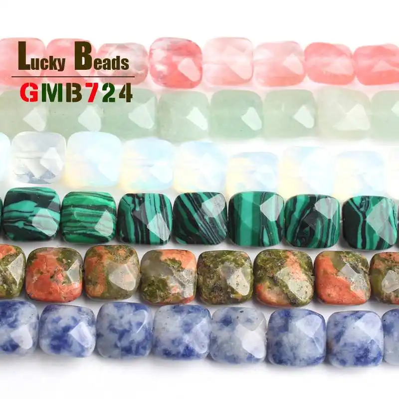 Natural Opal/Blue Sodalite/Unakite/Aventurine Stone Beads 8*8mm Square Loose Bead For Jewelry DIY Making Bracelet Necklace 7.5\'\'