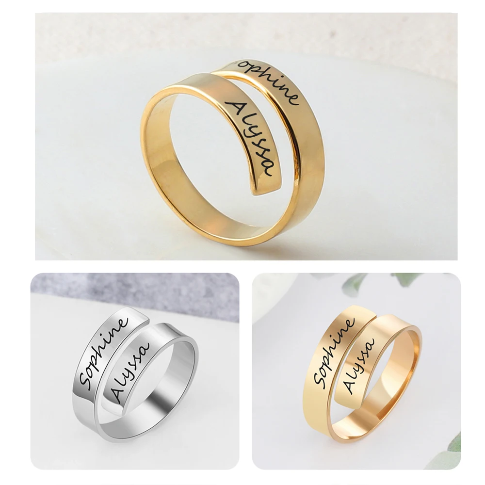 Gepersonaliseerde Gift Aangepaste Gegraveerd Naam Rvs Verstelbare Ringen Voor Vrouwen Anniversary Sieraden (Jewelora RI102973)