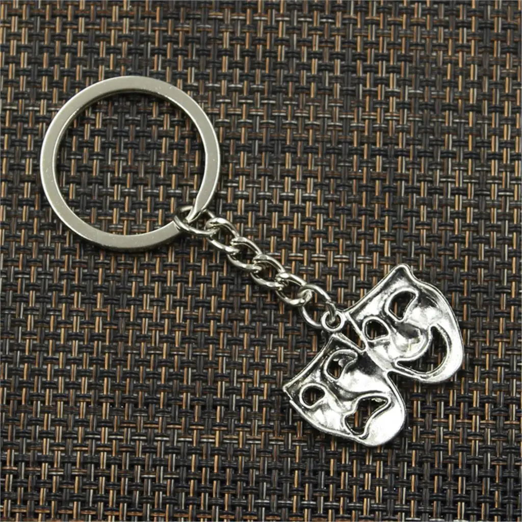 New Fashion Men 30mm Keychain DIY Metal Holder Chain Vintage Comedy Tragedy Masks 31x23mm Silver Color Pendant Gift