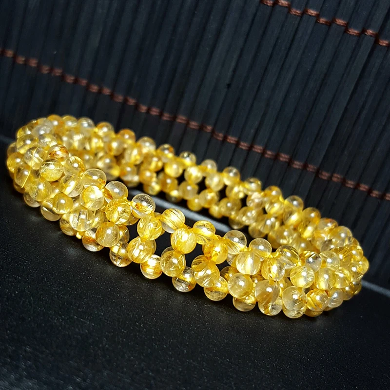 JoursNeige Hand Woven Bracelets Rutilated Quartz Natural Stone Bracelets Lucky for Women Men Fashion Energy Stone Jewelry