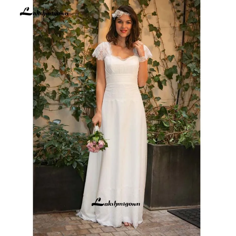 Lakshmigown-vestidos de novia de estilo occidental, vestidos de novia bohemios largos modestos de gasa de encaje personalizados, bata de novia de talla grande