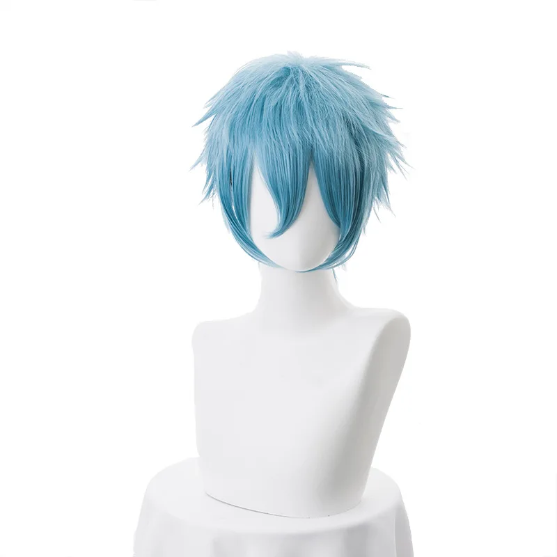 Pelucas de Anime My Academia Boku no Hiro Akademia Shigaraki Tomura, peluca corta de Cosplay rizada mixta gris y azul, gorra de peluca