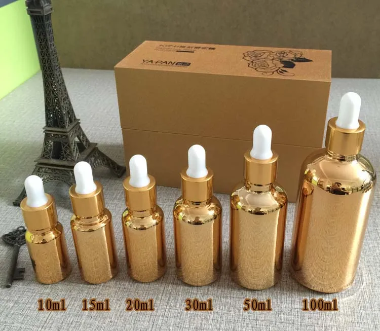 ขายส่ง100Pcs Gold 1 Oz ขวด,Golden 30Ml Dropper ขวดน้ำหอม,1 Oz ขวด Dropper แก้ว