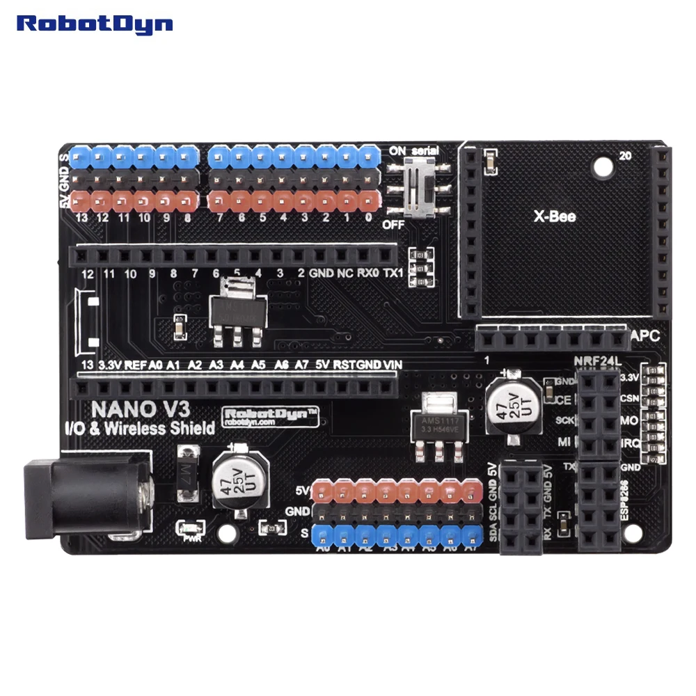 Nano V3.0 I/O & Wireless Shield, for Arduino Nano V3 pinout. (Assembled)