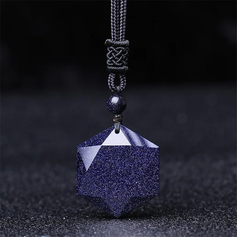 Drop Shipping Natural Stone Blue Sandstone Bead Ball Six Star Necklace Pendant Aventurine Obsidian Starry Sky Lucky Energy Gift