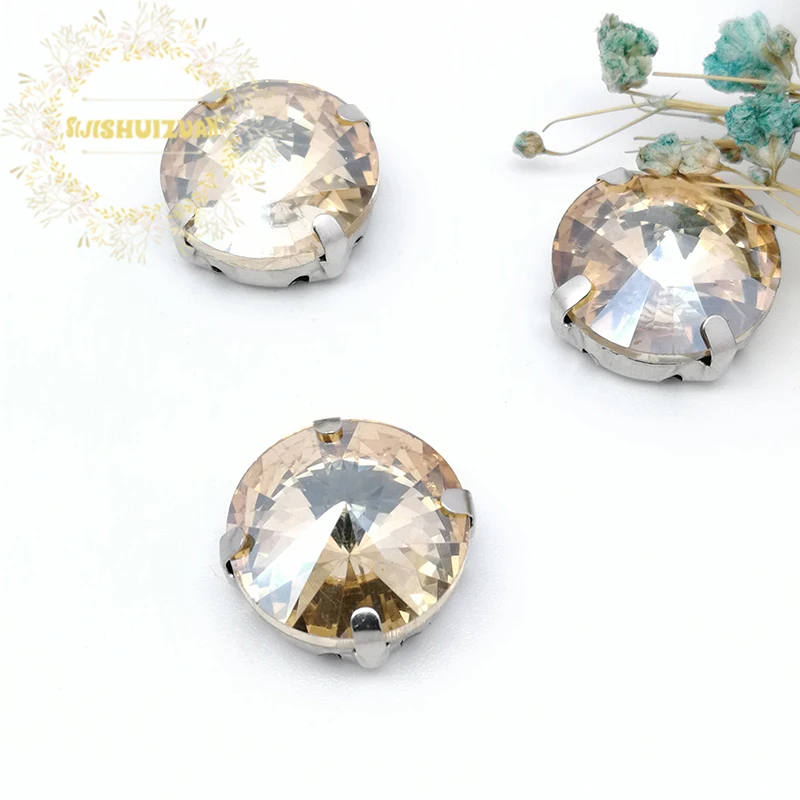 Best-selling Circular Satellite Champagne Crystal Glass Sewing Rhinestones With Claw DIY Jeans Woman and Wedding Dresses