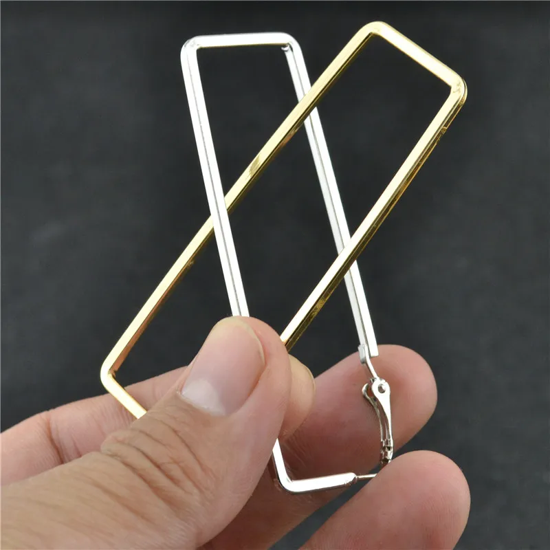 Ladies Earrings Silver Gold Plating Square Rectangular Fashion Brand Personality Exaggerate Fine Youth Hoop Earrings for Women