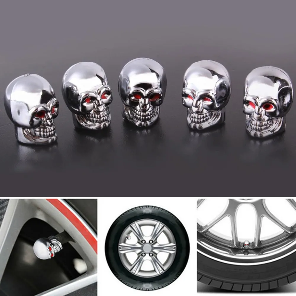 

Motorcycle Styling 5Pc Skull Tire Tyre Wheel Car Auto Valves Caps Dust Stem Cover Motocycle Bicycle #1