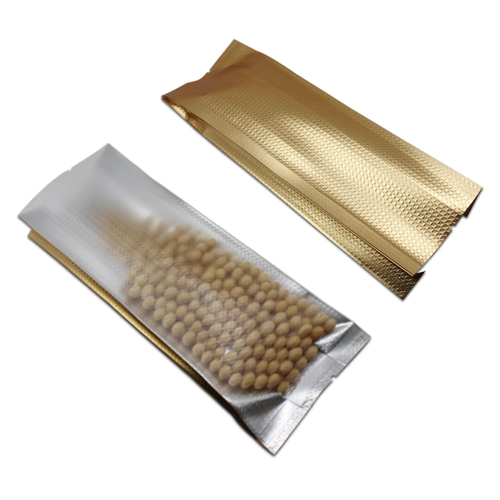 40Pcs/Lot Matte Clear Embossing Gold Aluminum Foil Side Gusset Bags Heat Vacuum Seal Food Packaging Pouches Oragn Package