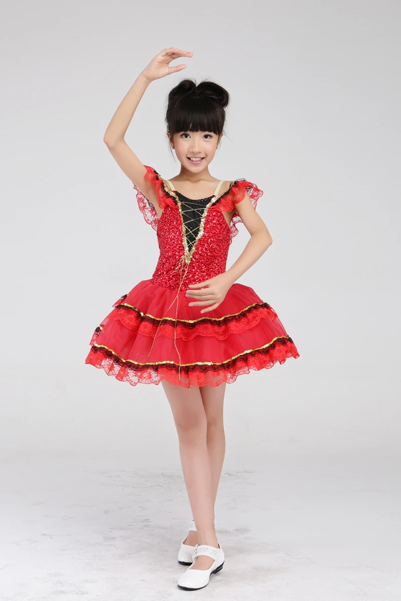

Girls Sequined Ballet Tutus Dress Kids Ballerina Tutu Fancy Suit Girls Ballet Swan Lake Red Suit Children's Day Suit B-6376