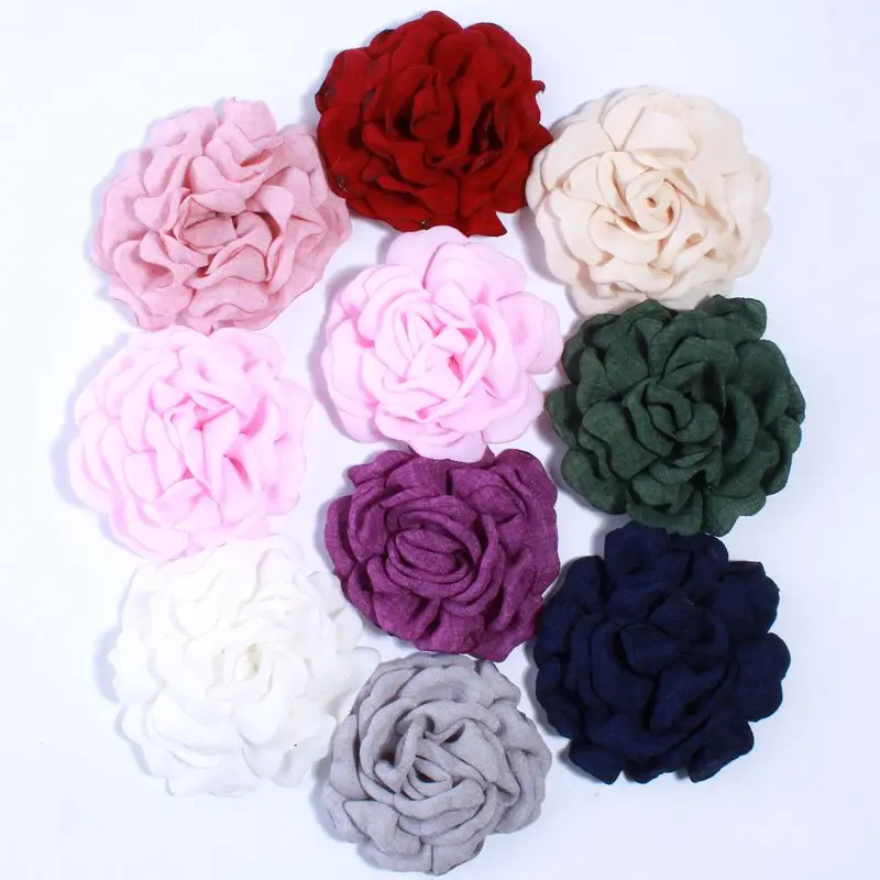 

200PCS 8CM Artificial Satin Burned Peony Flower For Hairpin Hair Clip Apparel Headwear DIY Accessories U Pick Color