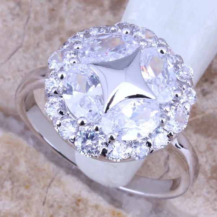 Unique White CZ Silver Plated  Women's Jewelry Ring Size 6 / 7 / 8 / 9 R0409