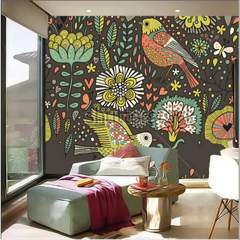 

Latest custom 3D mural,Vintage floral background with birds,living room TV wall bedroom wallpaper.