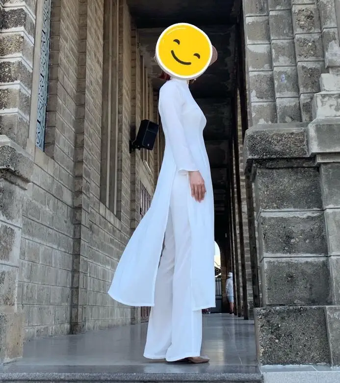 Traditional Vietnam Ao dai Dress Cheongsam Include Pants Oriental Spring Vintage Chiffon Yong
