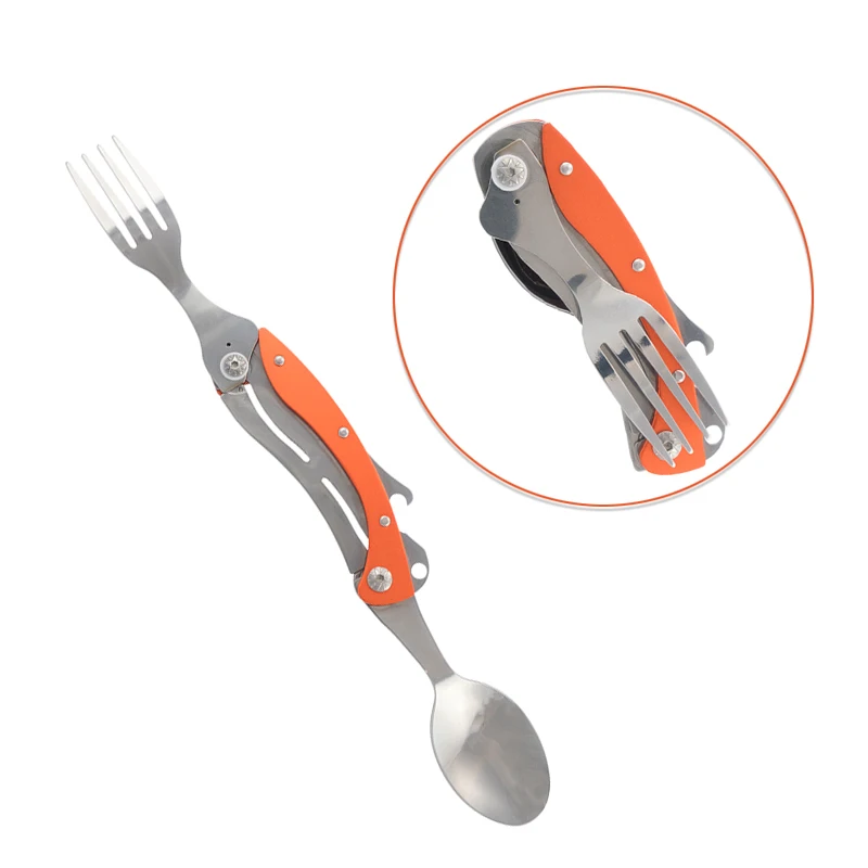 Multifunction Cutlery Set Flatware Set Fork Spoon Outdoor Camping Gear Stainless Portable Dinnerware Opener Fishing 3 in 1