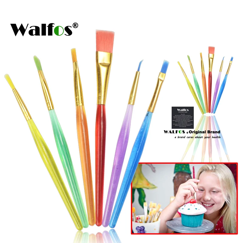 WALFOS 6 Pcs DIY Tool Pen Set Cake Icing Decorating Fine Painting Brush Fondant Dusting Sugar Craft