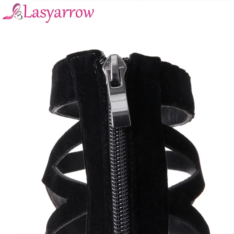 Lasyarrow Gladiator High Heels Stilettos Sandals Zipper Platform Open Toe Summer Knee High Boots Sexy Cut Outs Shoes Woman Q059