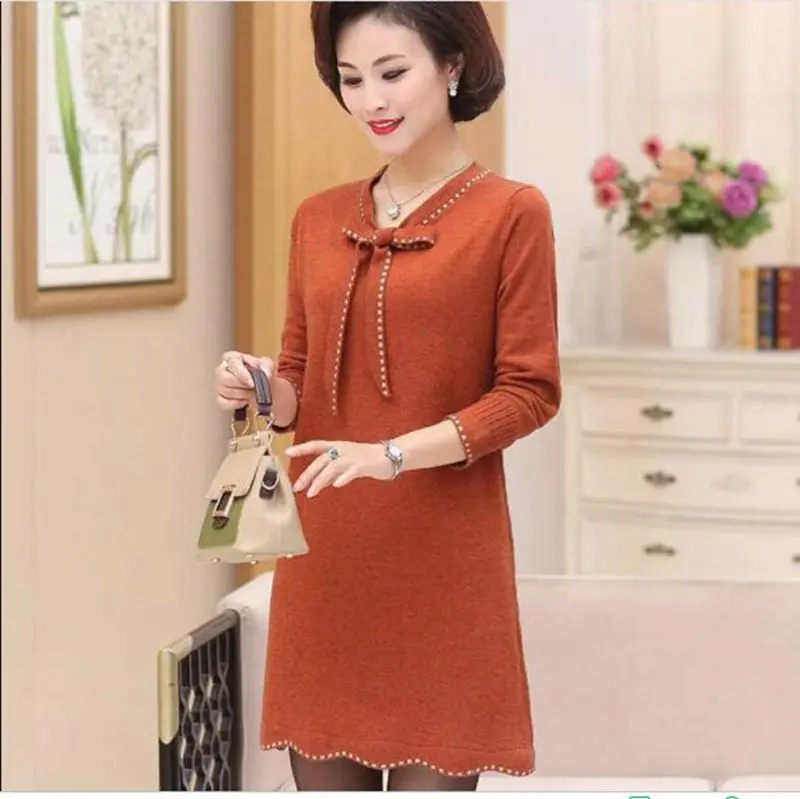 New 2019 female cashmere sweater dress autumn and winter loose large size long paragraph comfortable fabric pullover