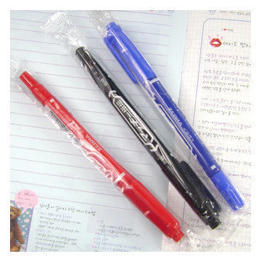 Double Heads Marker Pens DIY Painting Liner Pen CD Marker Fine Point Black, Blue, Red Ink Oily Pen For Students Office Supplies