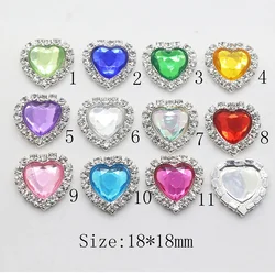Heart Acrylic Rhinestone Button, Wedding Decoration, Apply to Clothing, Beauty Accessories, Fashion, 10 Pcs, 18mm