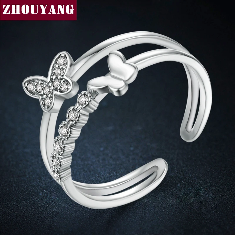 2024 Ring For Women New Butterfly Cubic Zirconia Rose Gold Color Fashion Resizable Ring Jewelry Party Gift ZYR349-5 ZYR350-1