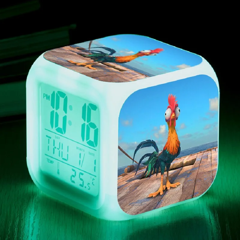 Anime Cartoon Movie TV Moana Toys Sleep Light Princess Moana Maui Waialik Heihei 7 Colors Changing LED Night led Clock for Kids