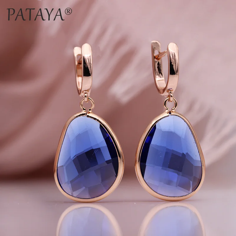 PATAYA New Irregular Green Artificial Zircon Long Dangle Earrings 585 Rose Gold Color Women Fine Wedding Simple Fashion Jewelry