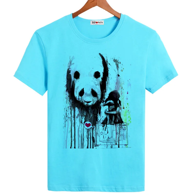 Men's funny T-shirt Watercolor Panda Design Summer Fashion Punk Style Melt Panda Printed Tees Short Sleeve Hipster Tops