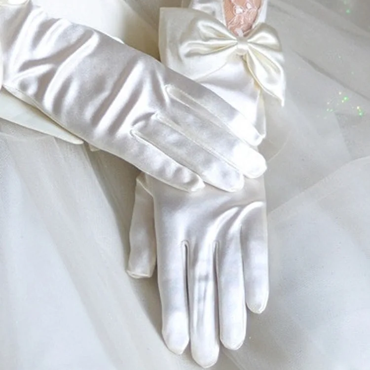 Wedding Accessories 2018 New Arrival Opera Finger Satin Bridal Gloves 33cm Bow Lace Women White Wedding Gloves Noivas LT081