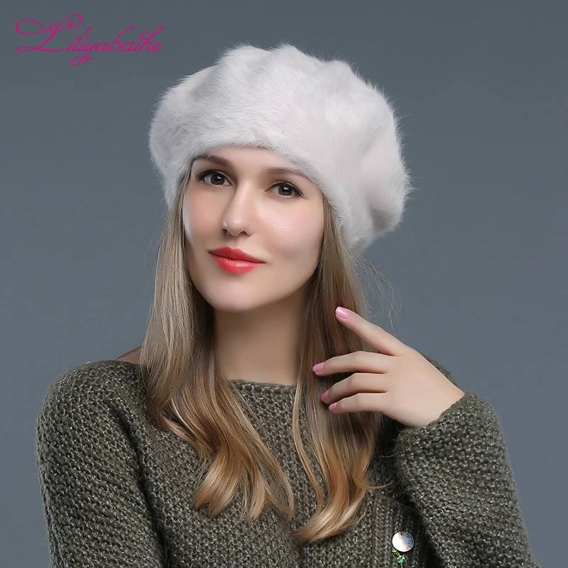 LILIYABAIHE Classic style Women hat  angora Solid Color Beret Soft Loose and comfortable high quality hat  Suitable for any age