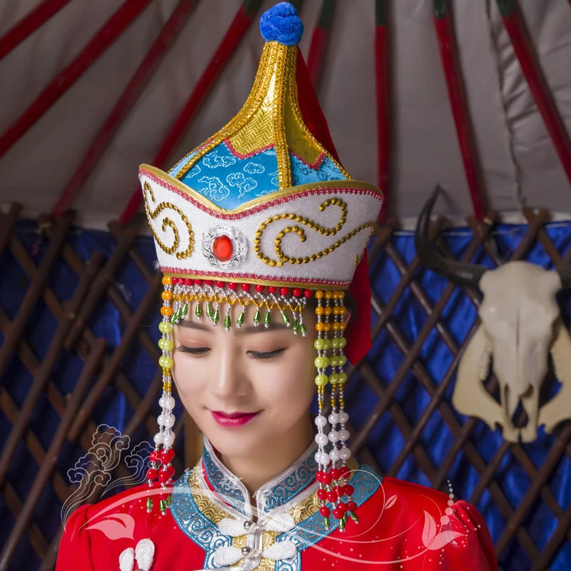 Tibetan Dance Head Accessory mongolia dance hat for women TV play Mongolian Folk Dance stage performance cap princess hat