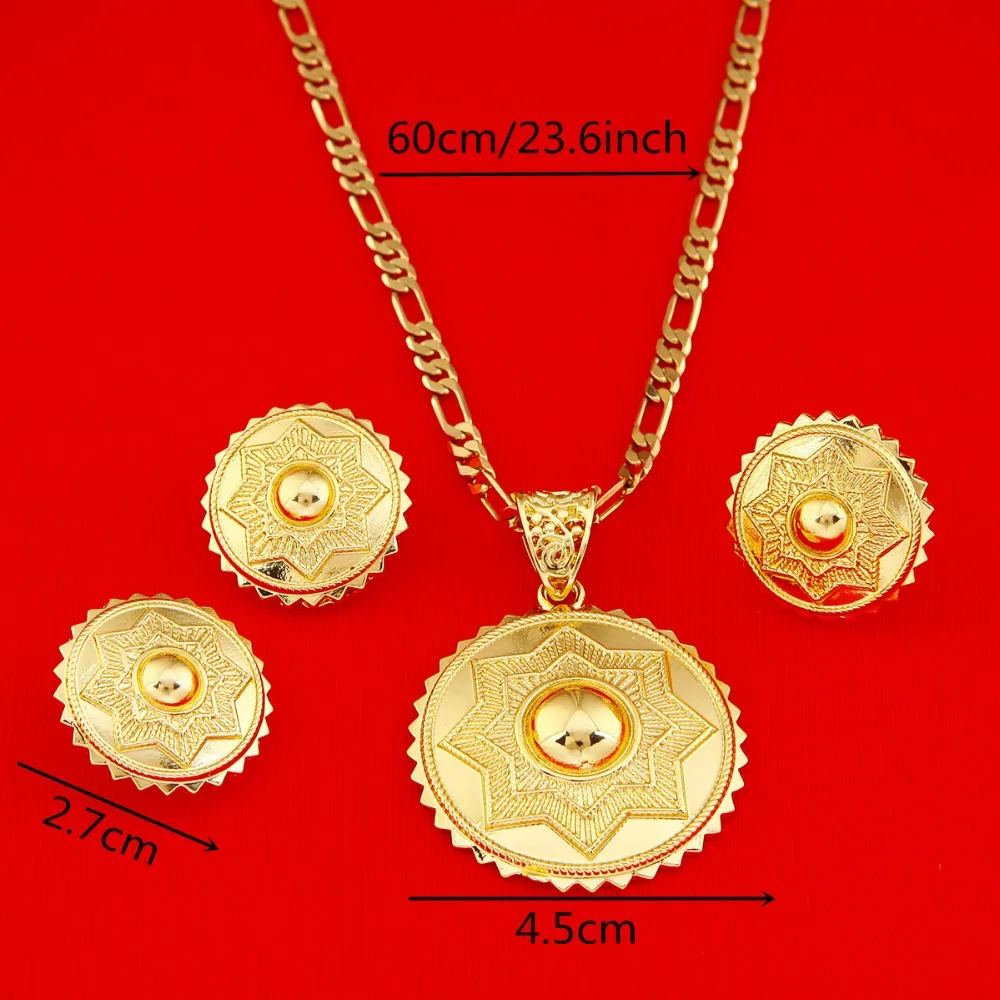 New Ethiopian Gold Color Jewelry Set Habesha Eritrean Necklace Earrings Ring For Women Ethnic Gift