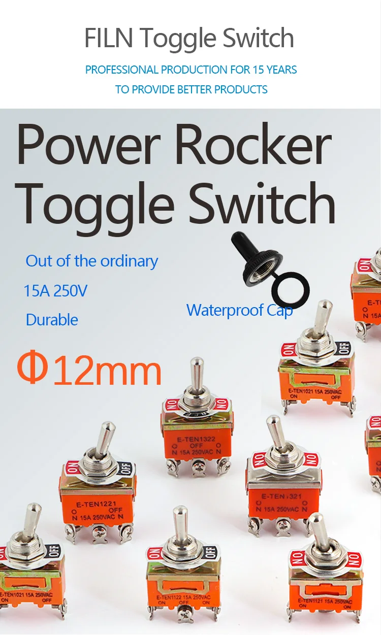 FILM 15A 250V Kippschalter Miniatur-Daumenhebel Ein Aus Elektronik SPST SPDT DPDT Power Rocker Wasserdichte Kappe – Detail 2