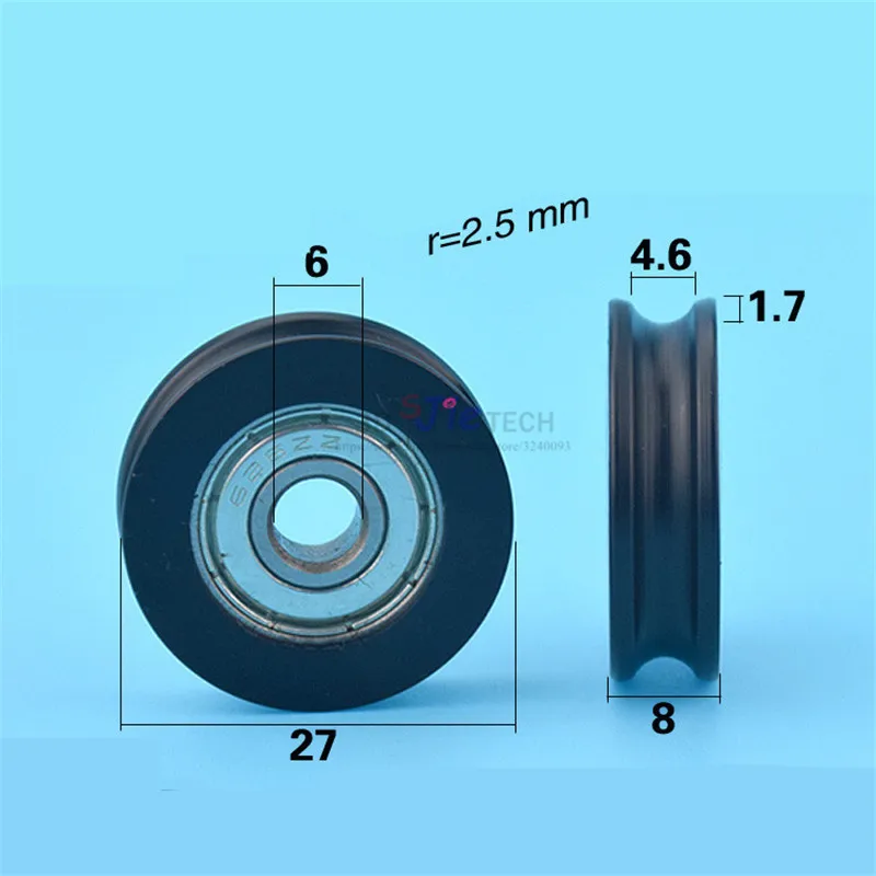 1pcs 6*27*8mm U grooves, rubber bearing pulley POM 626zz for 3D printer , door and window drawer pulley