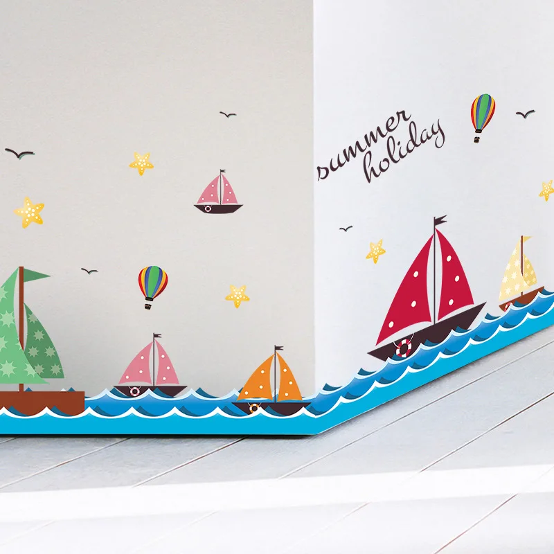 

Sailboat On The Sea Wall Stickers For Kids Children's Room Living Room Bedroom Home Baseboard Decoration Mural Decals Wallpaper