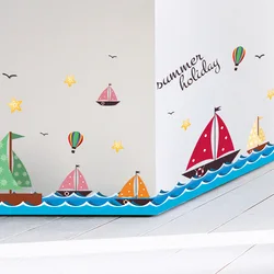 Sailboat On The Sea Wall Stickers For Kids Children's Room Living Room Bedroom Home Baseboard Decoration Mural Decals Wallpaper