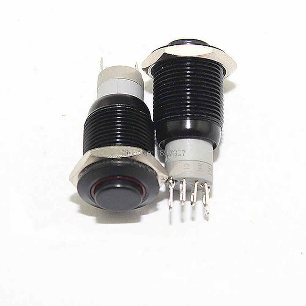 10 Pieces 16mm High Front Head Black Metal Car Anti Vandal Switch with RED Ring Led