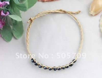 

48PCS Black glass seed braided raffia wish bracelets #21625