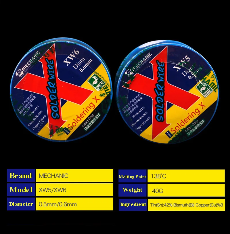 MÉCANICIEN-Fil à Souder Sans Plomb, 0.5/0.6mm, 40g, Basse Température, Résistant à 138, Soudage 18/Fil pour iPhone X/XS/Poly/Xs MAX