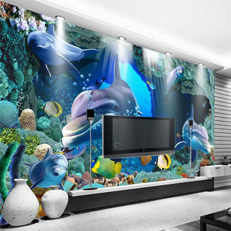 

wellyu 3D underwater world TV background wall custom large mural green wallpaper papel de parede para quarto