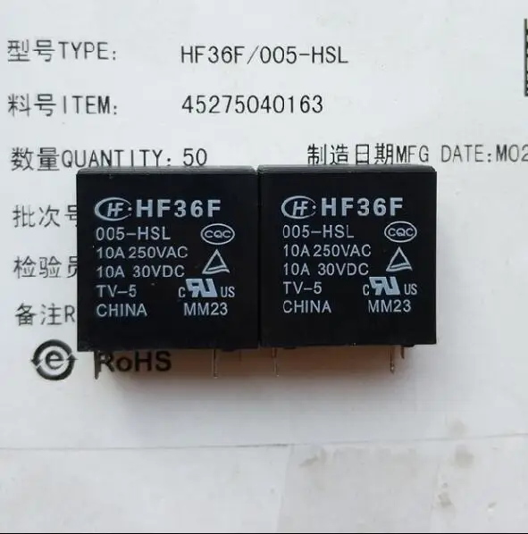 

NEW relay HF36F 005-HSL JZC-36F 005-HSL HF36F-005-HSL JZC-36F-005-HSL 10A 250VAC 5VDC DC5V 5V 4PIN