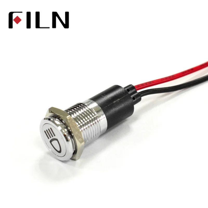 FILN 14mm panel hole car applicancance led red yellow white blue green 6v 24v 110v 220v mini led indicator light with 20cm cable