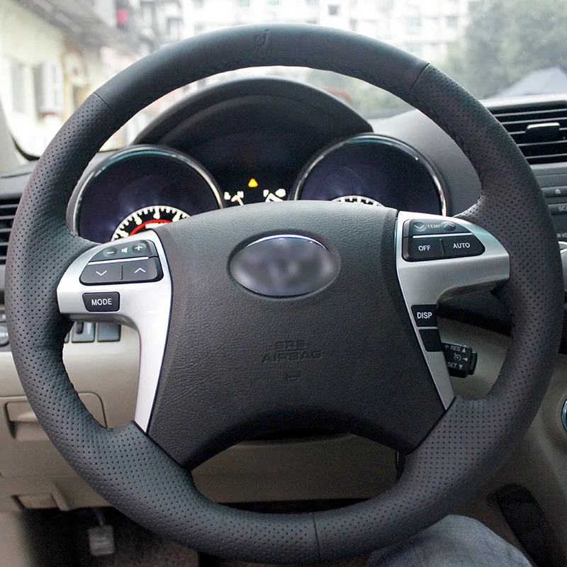 Shining wheat Hand-stitched Black Leather Steering Wheel Cover for Toyota Highlander Toyota Camry 2007-2011